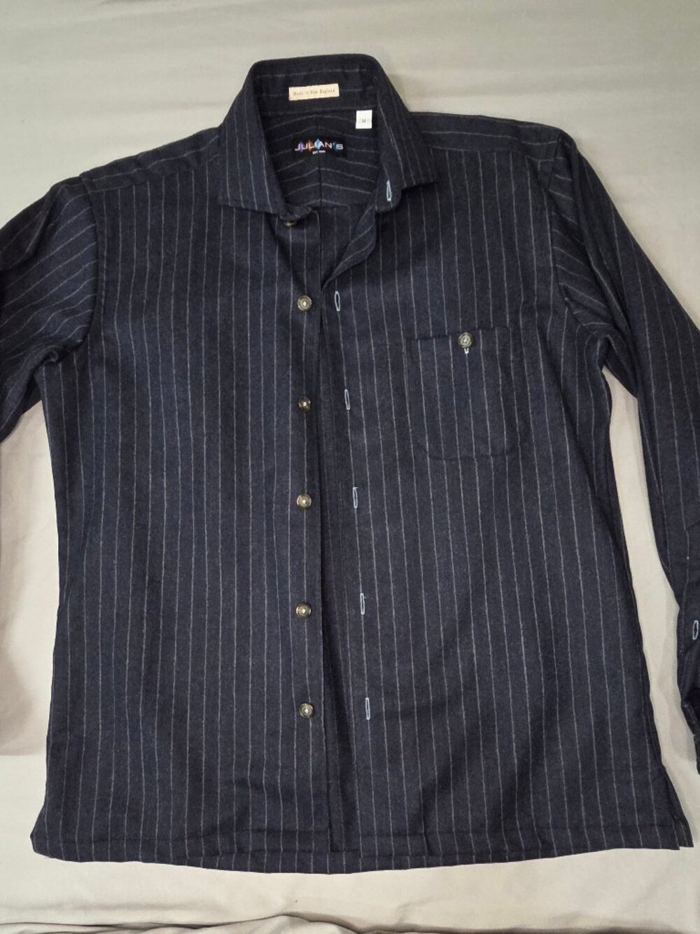 Julian's Est 1942 Navy Wool Pinstripe Shirt Made in New England M